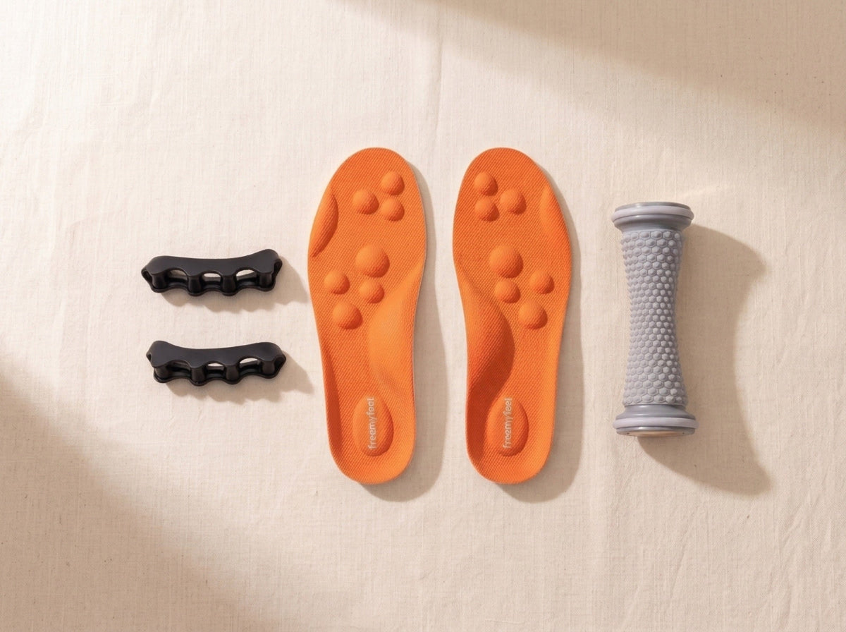 De Voetroutine-kit: teenspreiders, massage-inlegzolen en de massage-roller